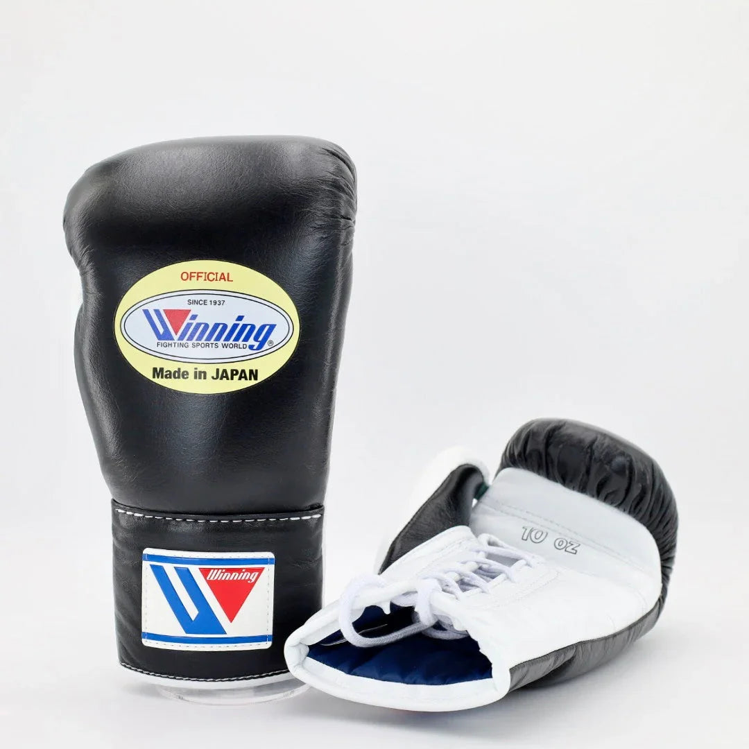 Image of Winning Black/White Boxing Gloves - Lace-Up (Japanese Logo)